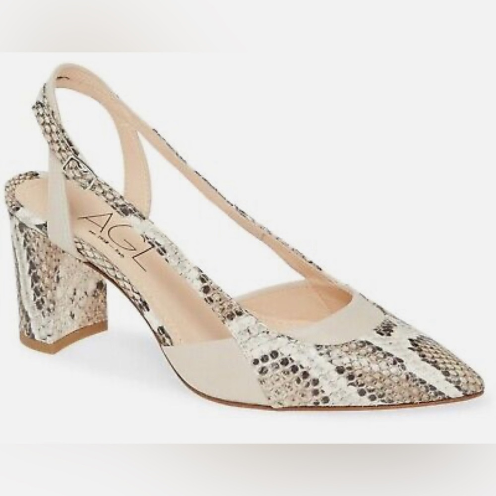 AGL Attilio Giusti Leombruni Snakeskin Slingback Pumps